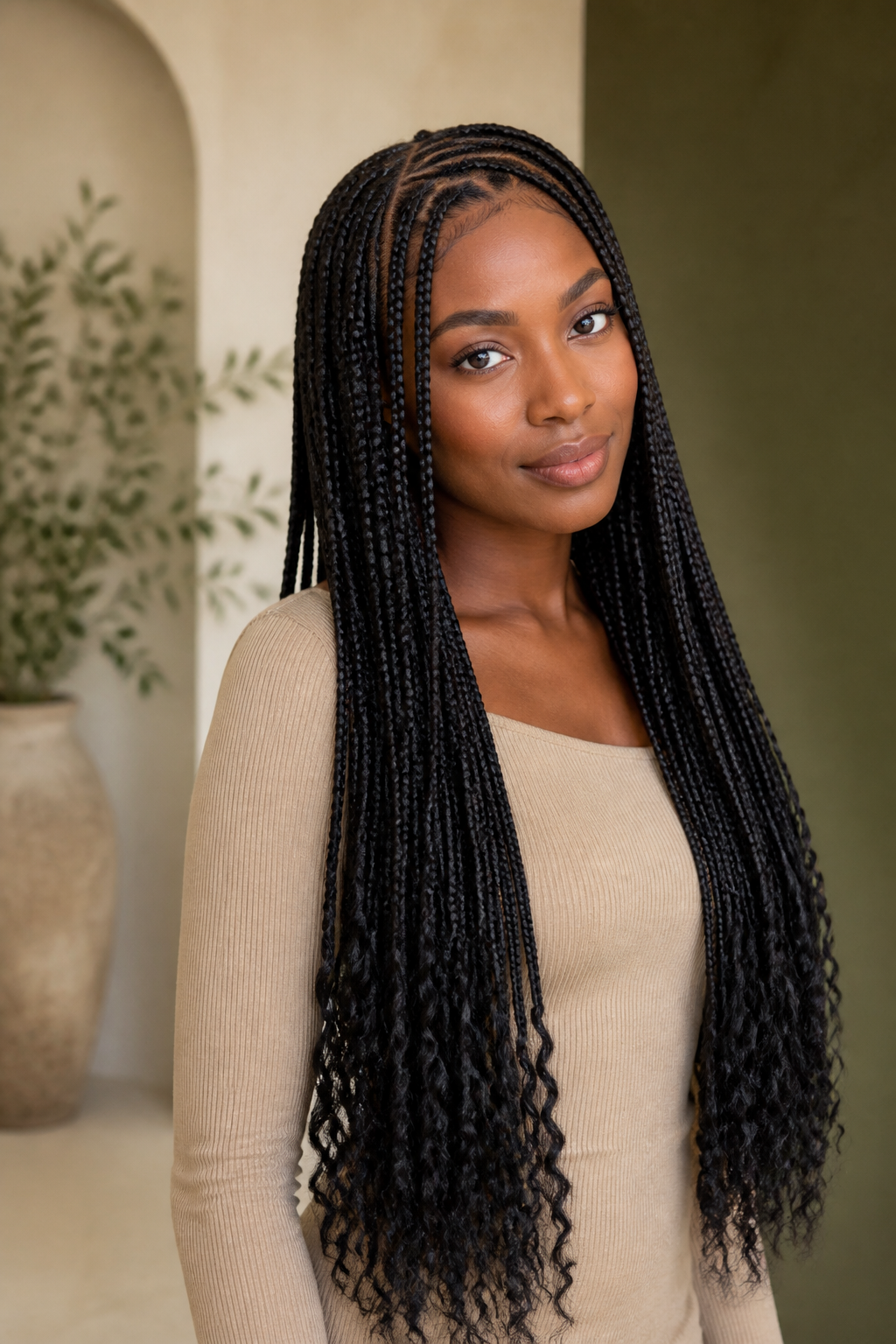 Small knotless braids with detailed parting
